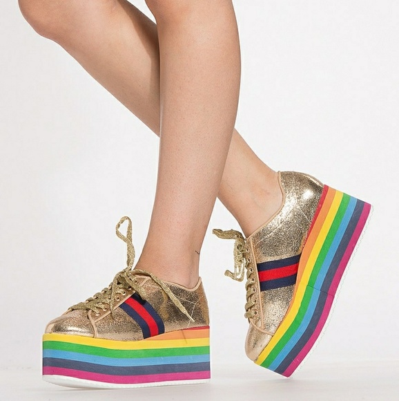 NO RESTOCK**🌻Metallic Lace Up Flatform Sneakers - Picture 8 of 8